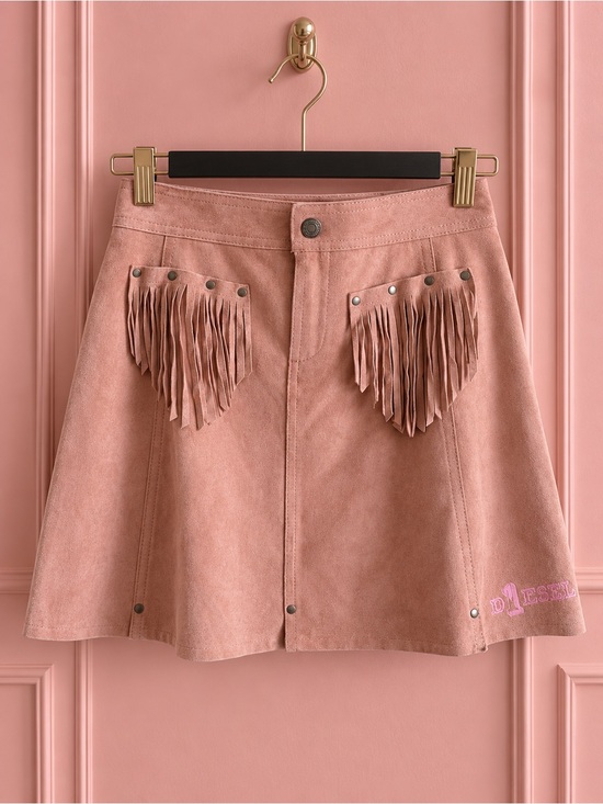 Diesel Dresses & Skirts - Y2K Diesel Pink Fringe Suede Mini Skirt